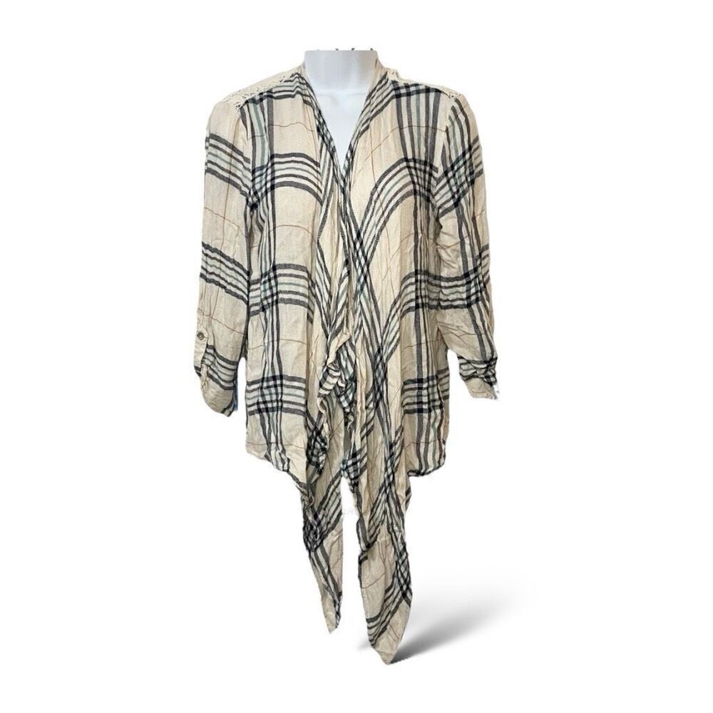 🔥4/$25 Living Doll Open Front Wrap Plaid Long Sleeve Shirt Women's Medium